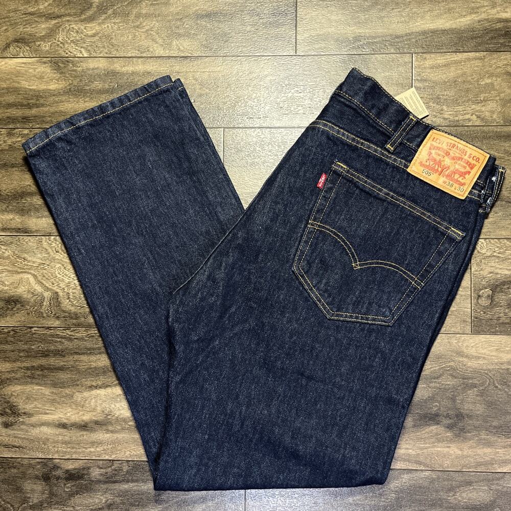 Levi's 505 Regular Fit Jeans Mens 38x30 Rinse Dark Wash Straight Non Stretch NWT